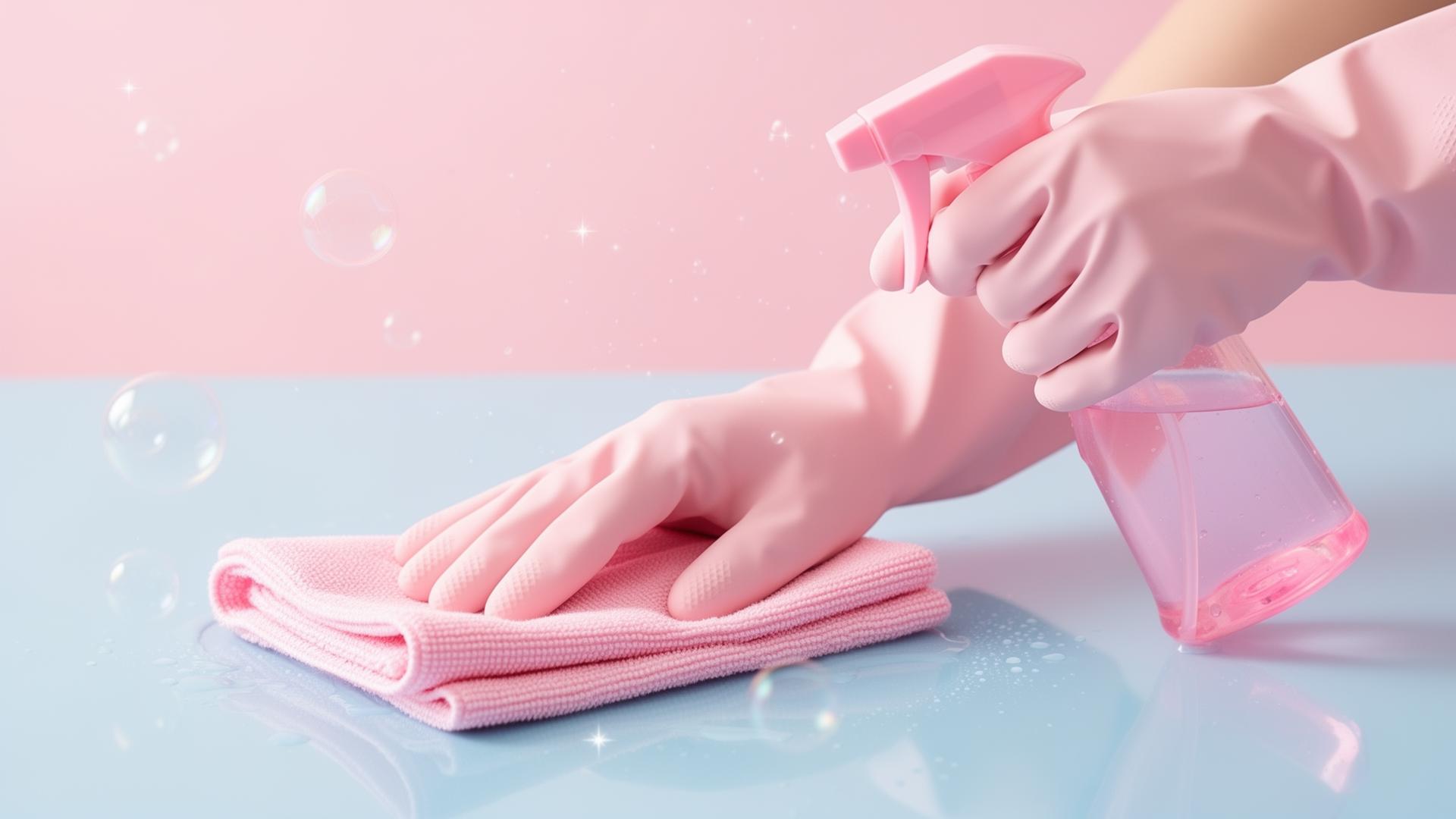 Dreamy pastel clouds with a cute spray bottle and feather duster